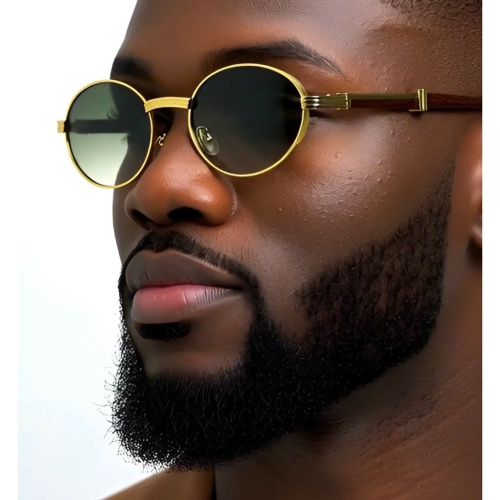 Sophisticated Classy Sunglasses Green Gradient Lenses Men's Style Gold Hip Hop